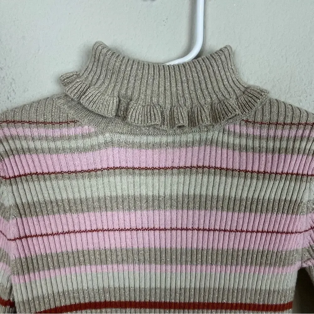Tommy Bahama Tan Pink Sparkle Stripe Turtle Neck Sweater 5